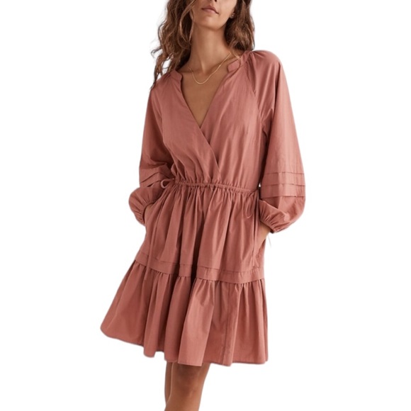 NWT Madewell Crinkle Poplin Wrap Mini Dress in Vintage Quartz - XXS / XS - Picture 1 of 16